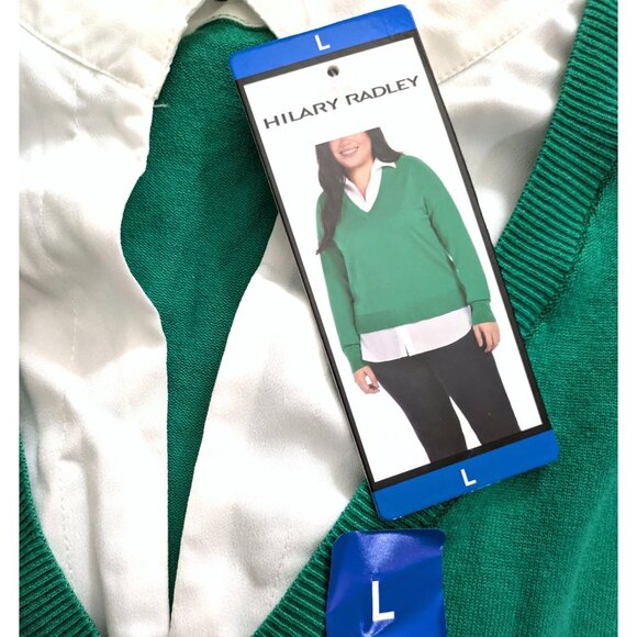 2-fer Twofer Long Sleeve Sweater V-Neck Layered Preppy Career Light Academia S/L - Picture 5 of 5
